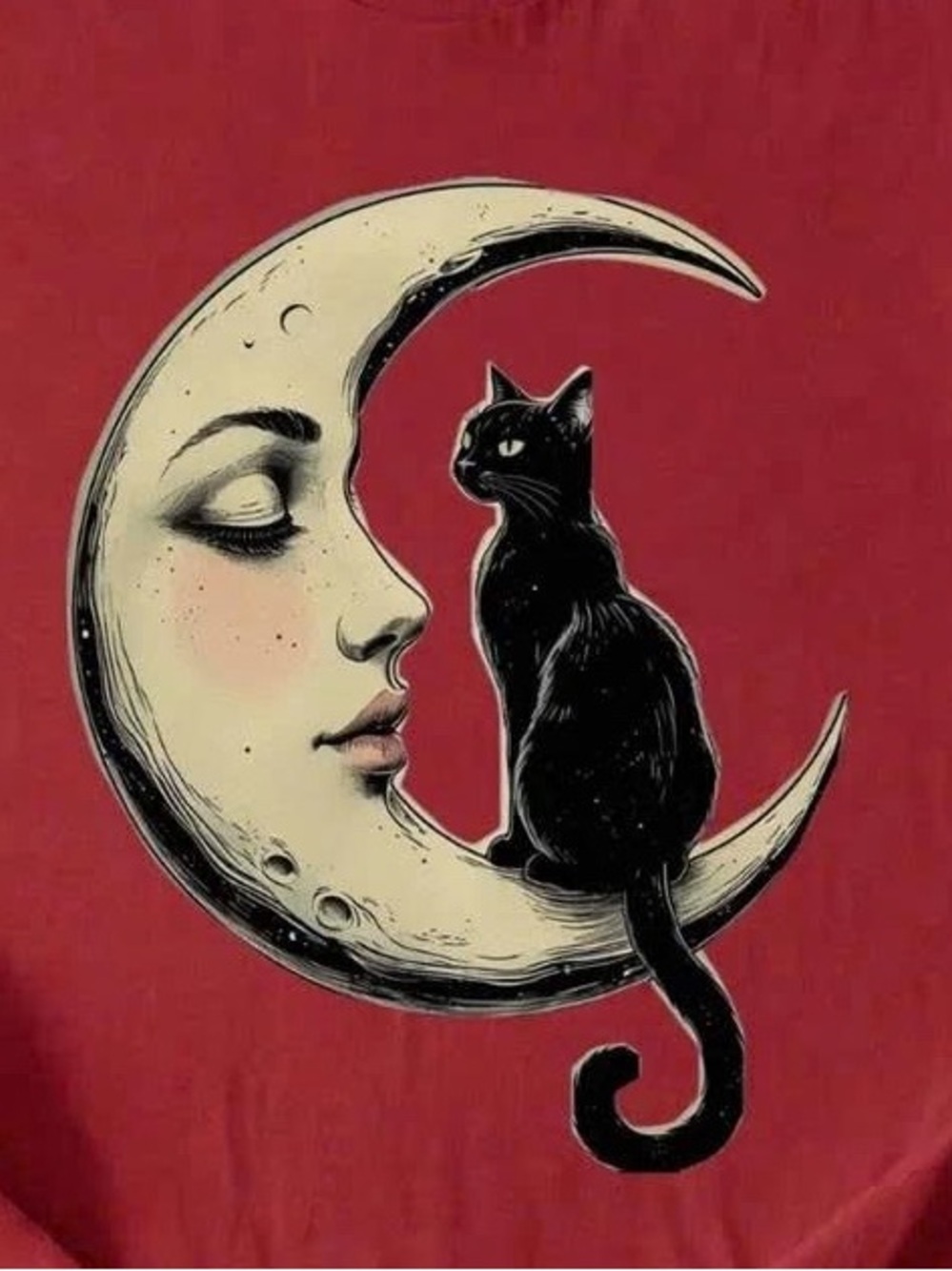 Black Cat Moon Graphic Tee - Red - Picture 2 of 2